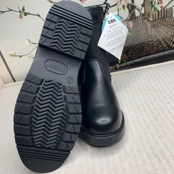 Totes Women's Waterproof Stadium Boots - Size 9M - Black Faux Fur Lining - Picture 9 of 10